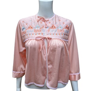 Vintage 70s or 80s peach embroidered bed jacket by LovLee