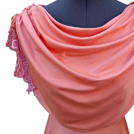 Vintage 70s peach maxi style cowl top polyester d… - image 3