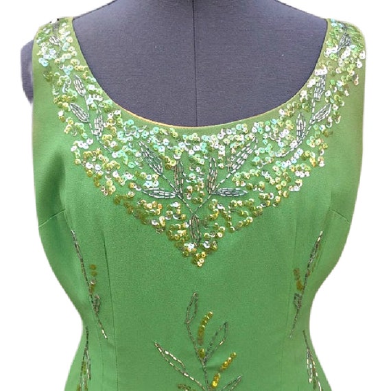 Vintage 60s apple green silk chiffon dress with b… - image 2