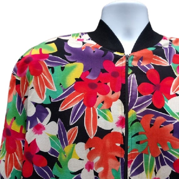 Vintage 90s multicolor floral print zipper front … - image 3