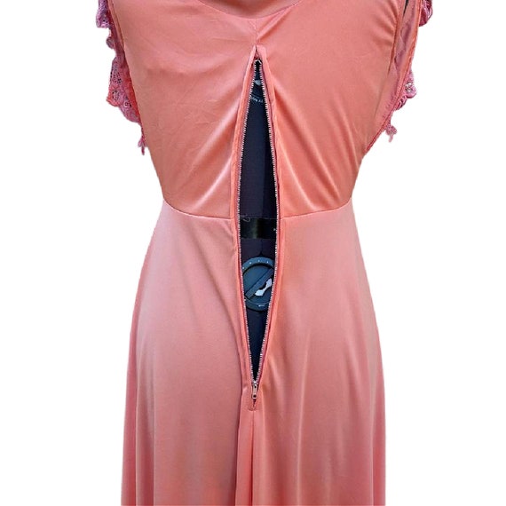 Vintage 70s peach maxi style cowl top polyester d… - image 9