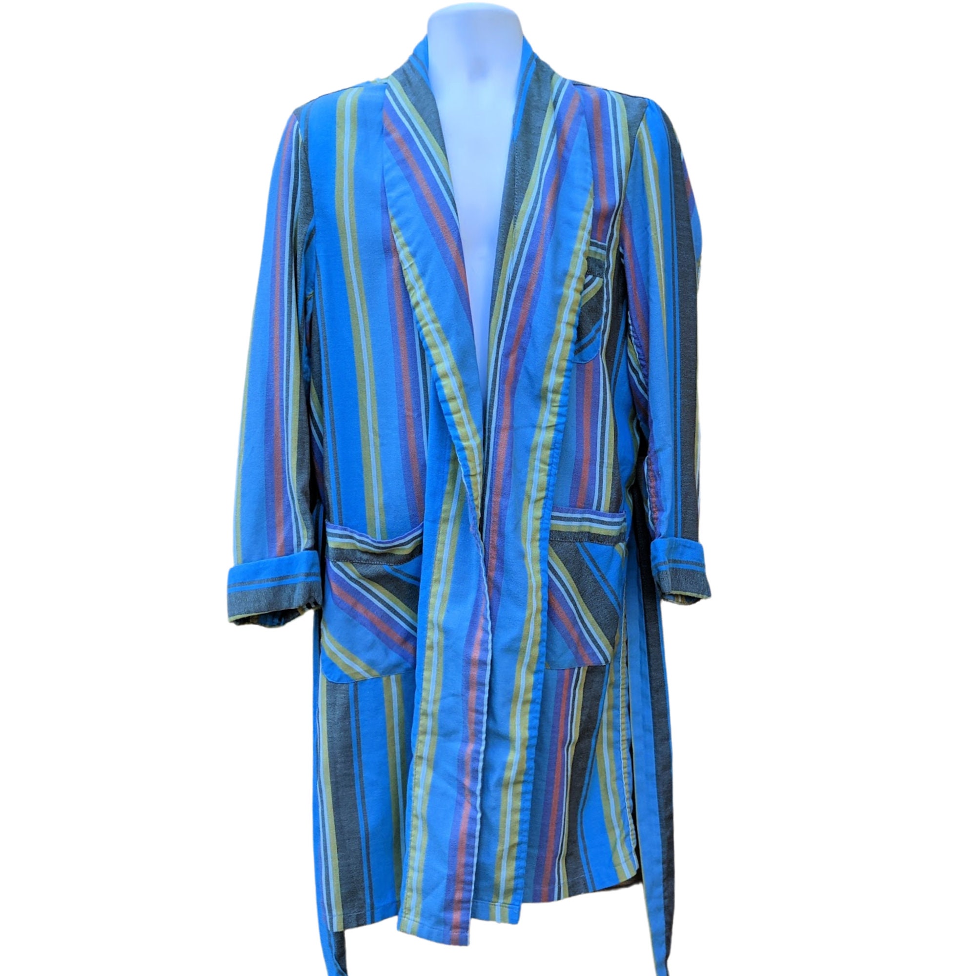 Vintage 50s or 60s Blue Striped Crepe Rayon Housecoat - Etsy UK
