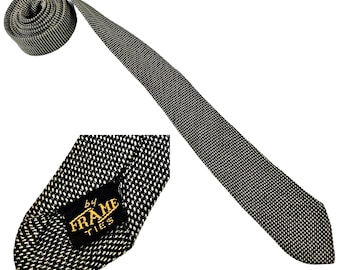 Vintage 1950's black and white birdseye pattern narrow silk tie by Frame Ties