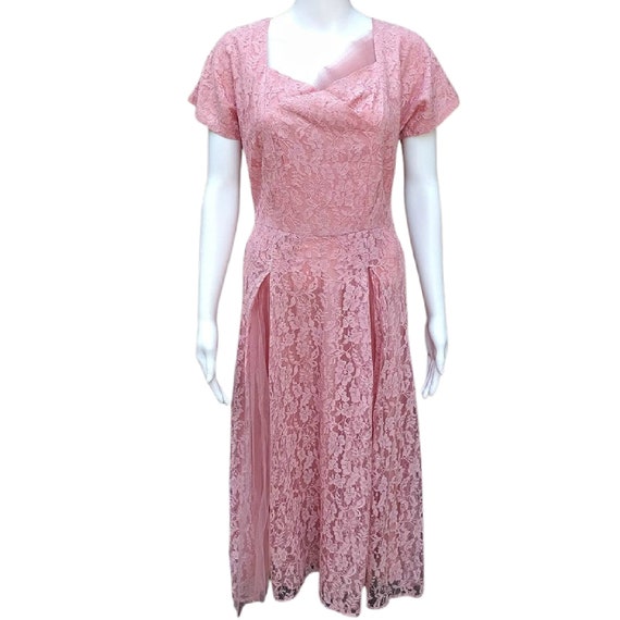 Vintage coral salmon pink lace and tulle dress