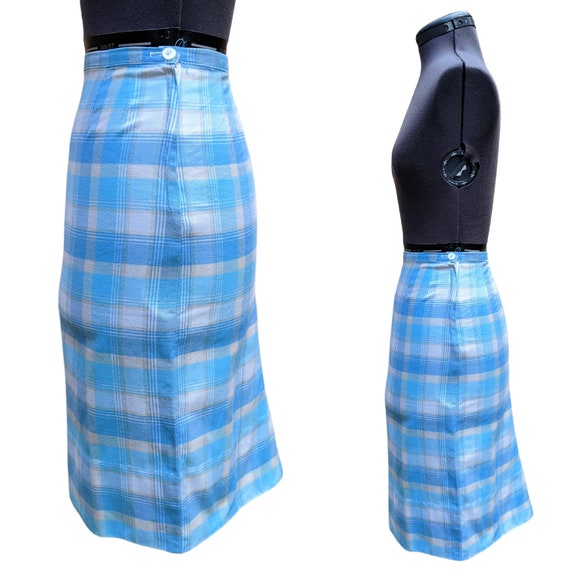 Vintage 50s or 60s blue and white cotton plaid pe… - image 3