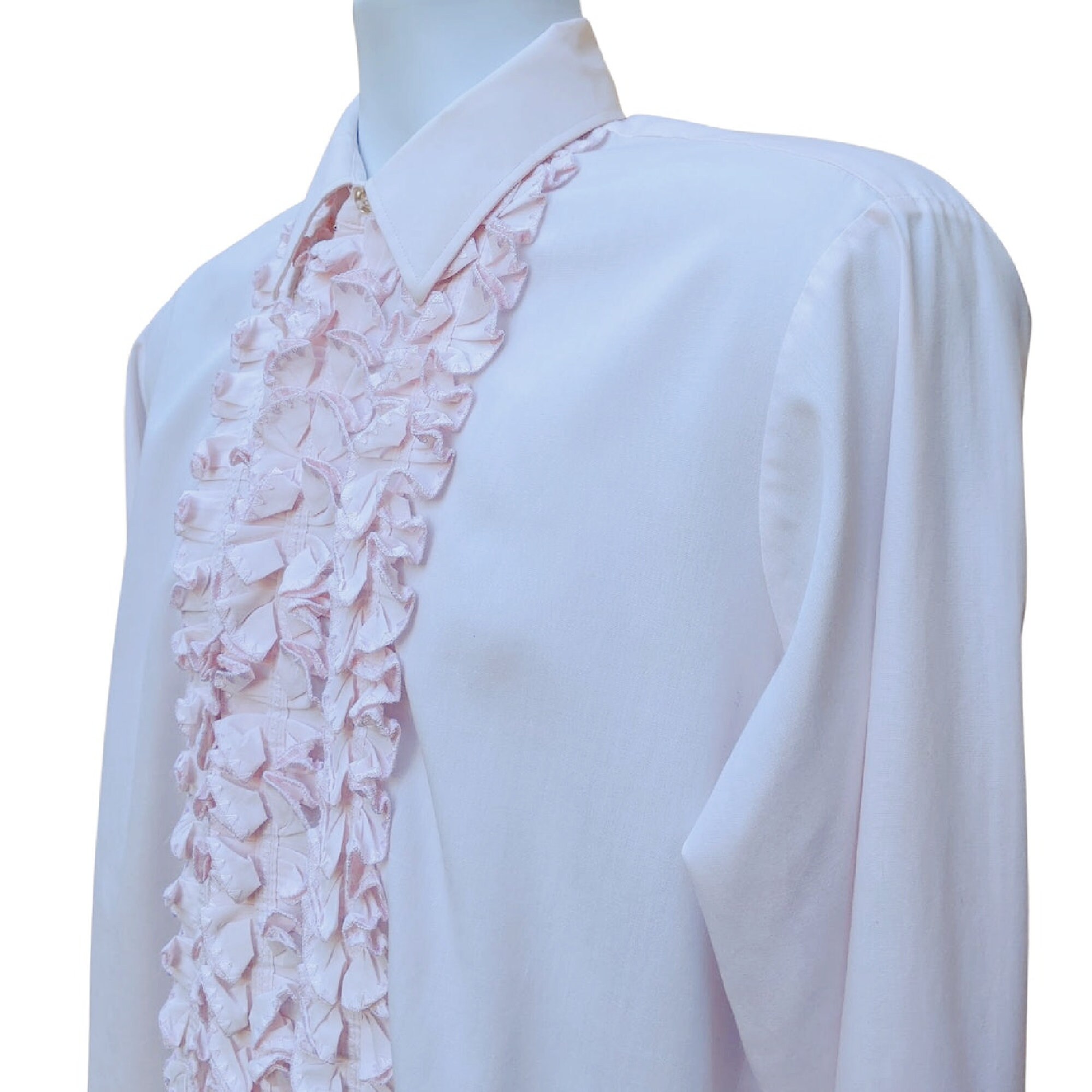 Vintage 70s or 80s pale pink ruffled tuxedo shirt | Etsy