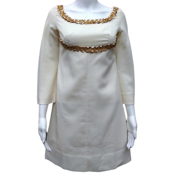 Vintage ivory with gold sequin empire waist mini d