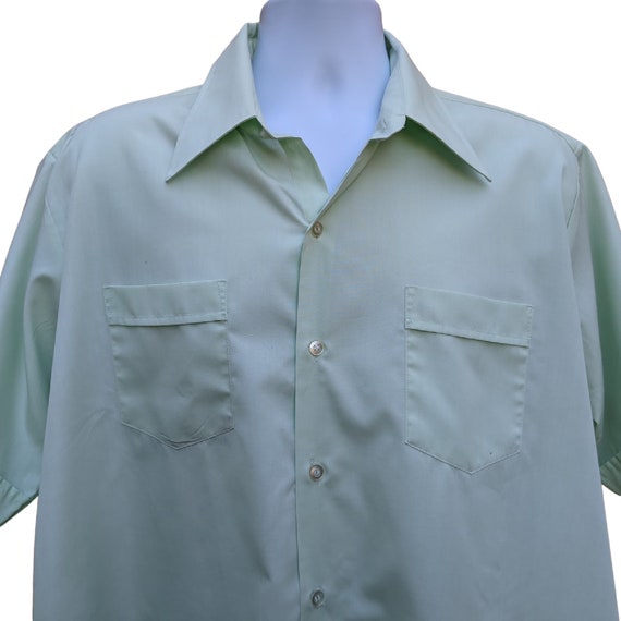 Vintage 70s mint green long collar shirt, pale gr… - image 2