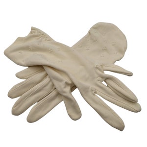 Vintage 1950's or 60's warm white nylon gloves with tiny embroidered detail