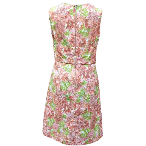 Vintage 60s peach pink and green flocked dress - image 7