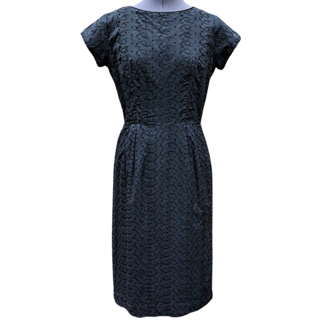 1950s Black Eyelet Dress with Red Lining