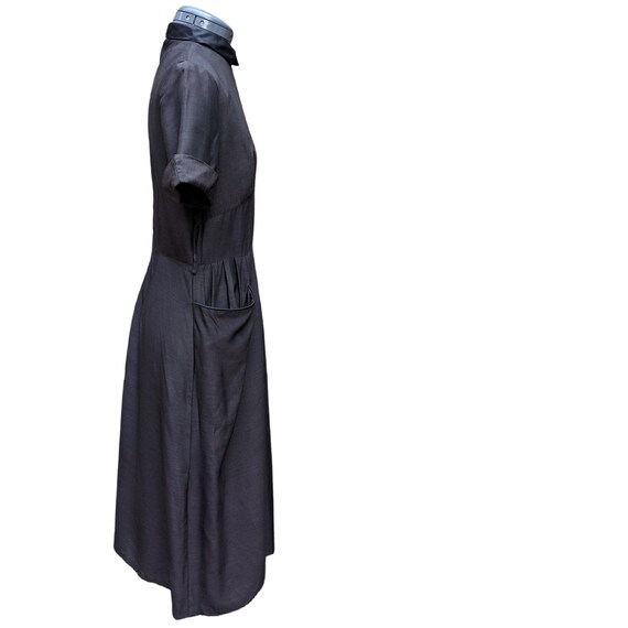 Vintage 1940's black cap sleeve dupioni silk dress - image 5