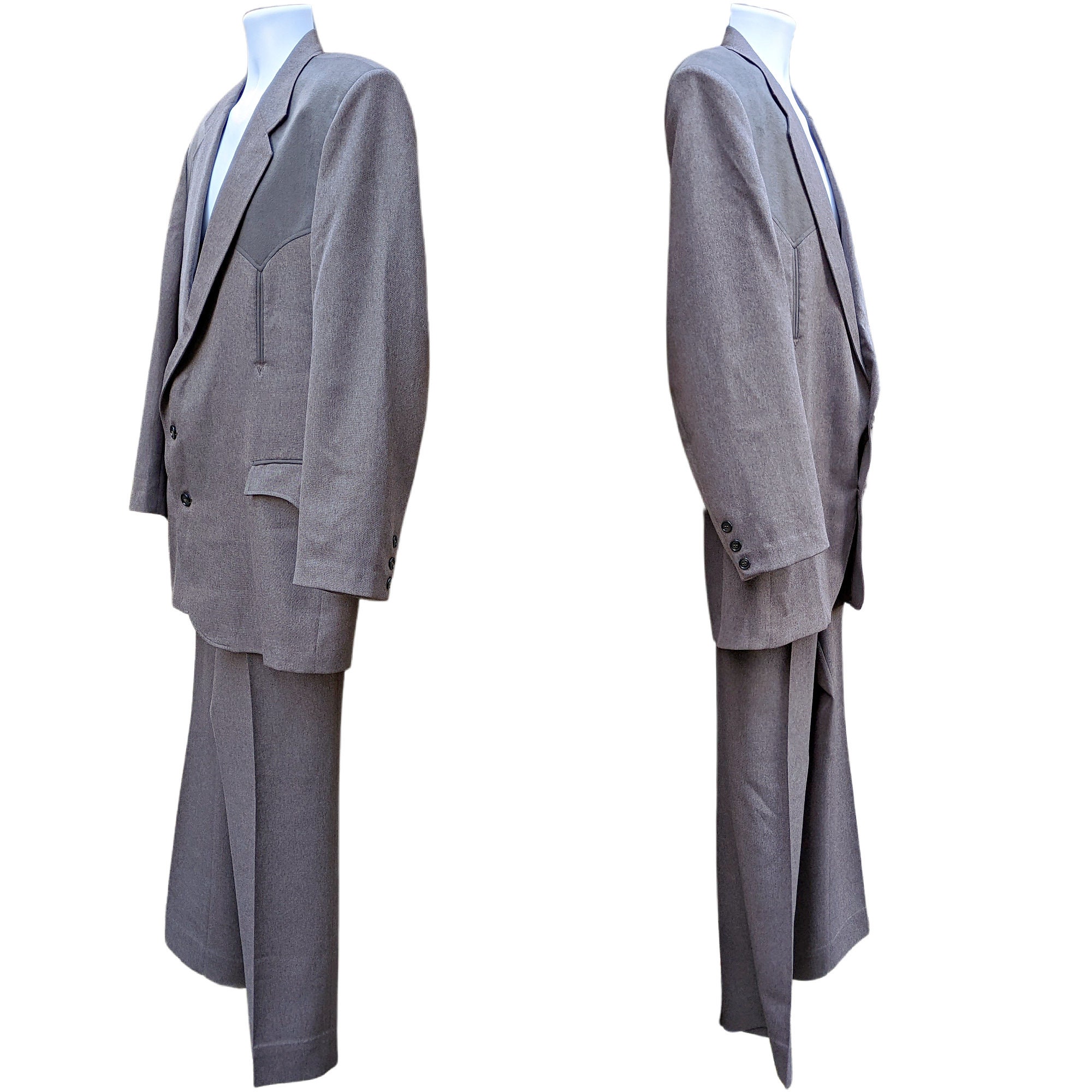 80's vintage double set up suit シックブラウン Vintage 70s or Early 80s Taupe Grey Brown Western Suit by