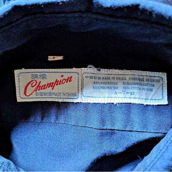 Vintage 70s or 80s blue cotton work shirt by Cham… - image 9