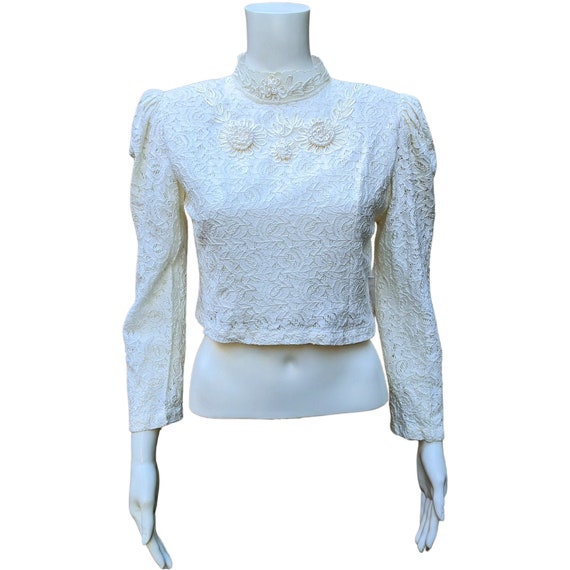 Vintage 1980s Cotton and Lace Victorian Style Blouse