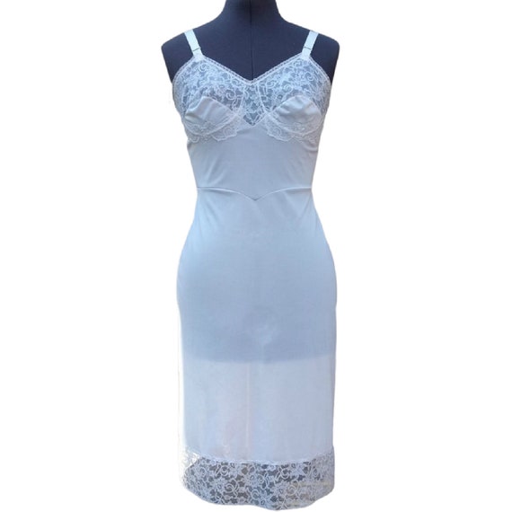 Vintage 60s white lace and nylon dress slip - image 1