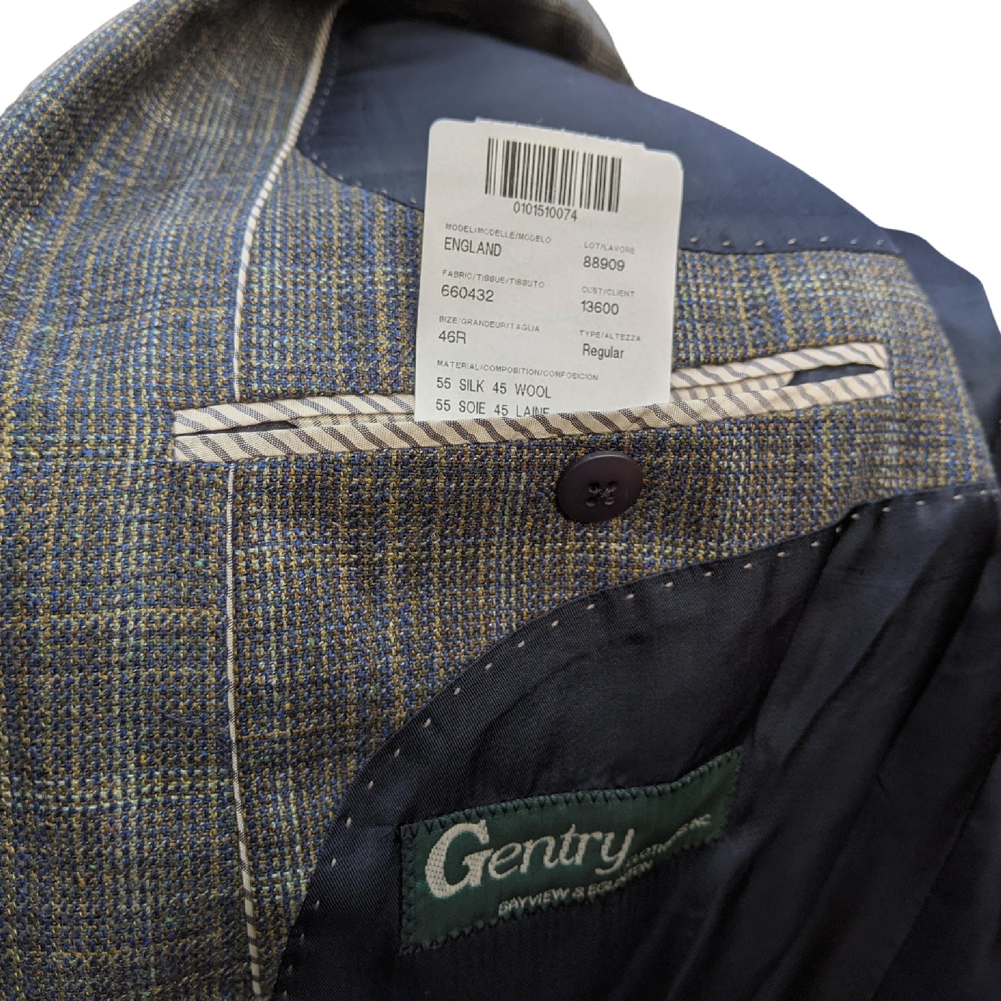 Vintage Dark Silk & Wool Glen Check Sport Coat, Soft Black Vintage Dark Silk & Wool Glen Check Sport Coat, Soft Black