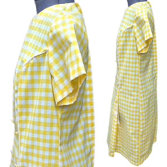 Vintage 60s yellow and white gingham mod dress, d… - image 5