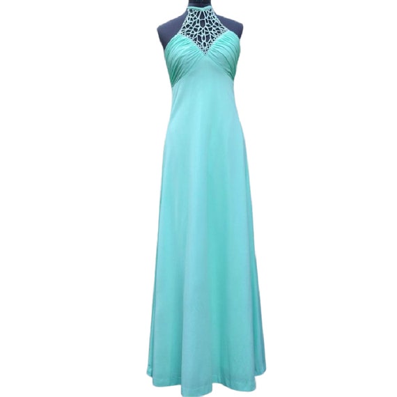 Vintage aqua seafoam mint green halter maxidress