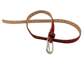 Vintage Narrow Burgundy Maroon Red Leather Belt - Etsy