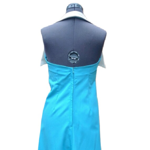Vintage 70s turquoise blue halter empire waist dr… - image 5