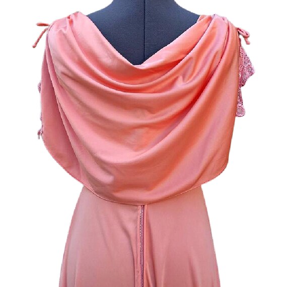 Vintage 70s peach maxi style cowl top polyester d… - image 8