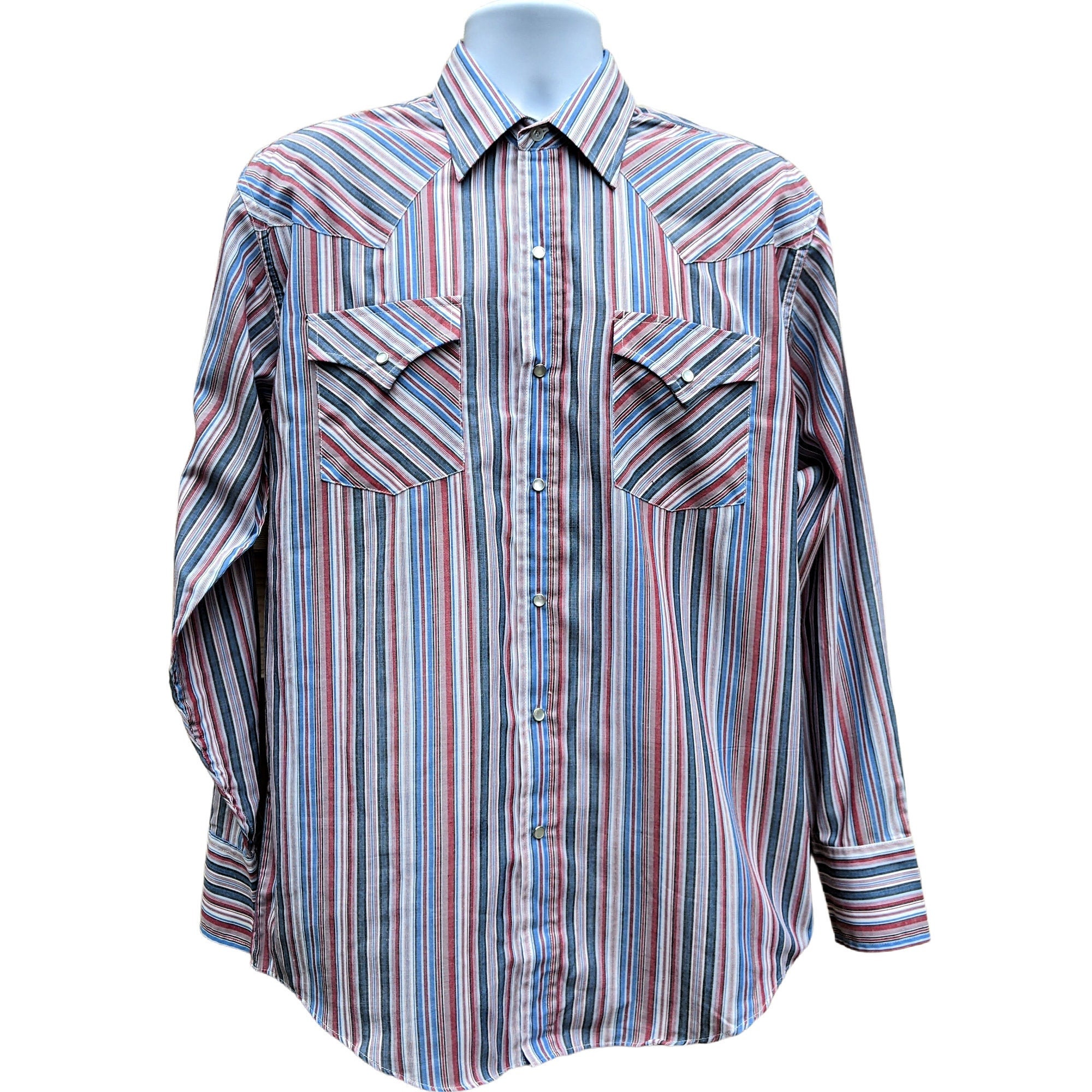 Vintage 90s Blue and Crannberry Red Spriped Western Cut Vintage 90s Blue and Crannberry Red Spriped Western Cut