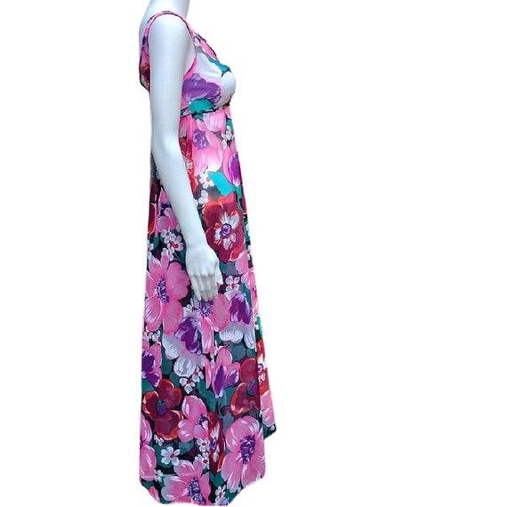 Vintage pink, green and red floral sheer maxidress - image 7