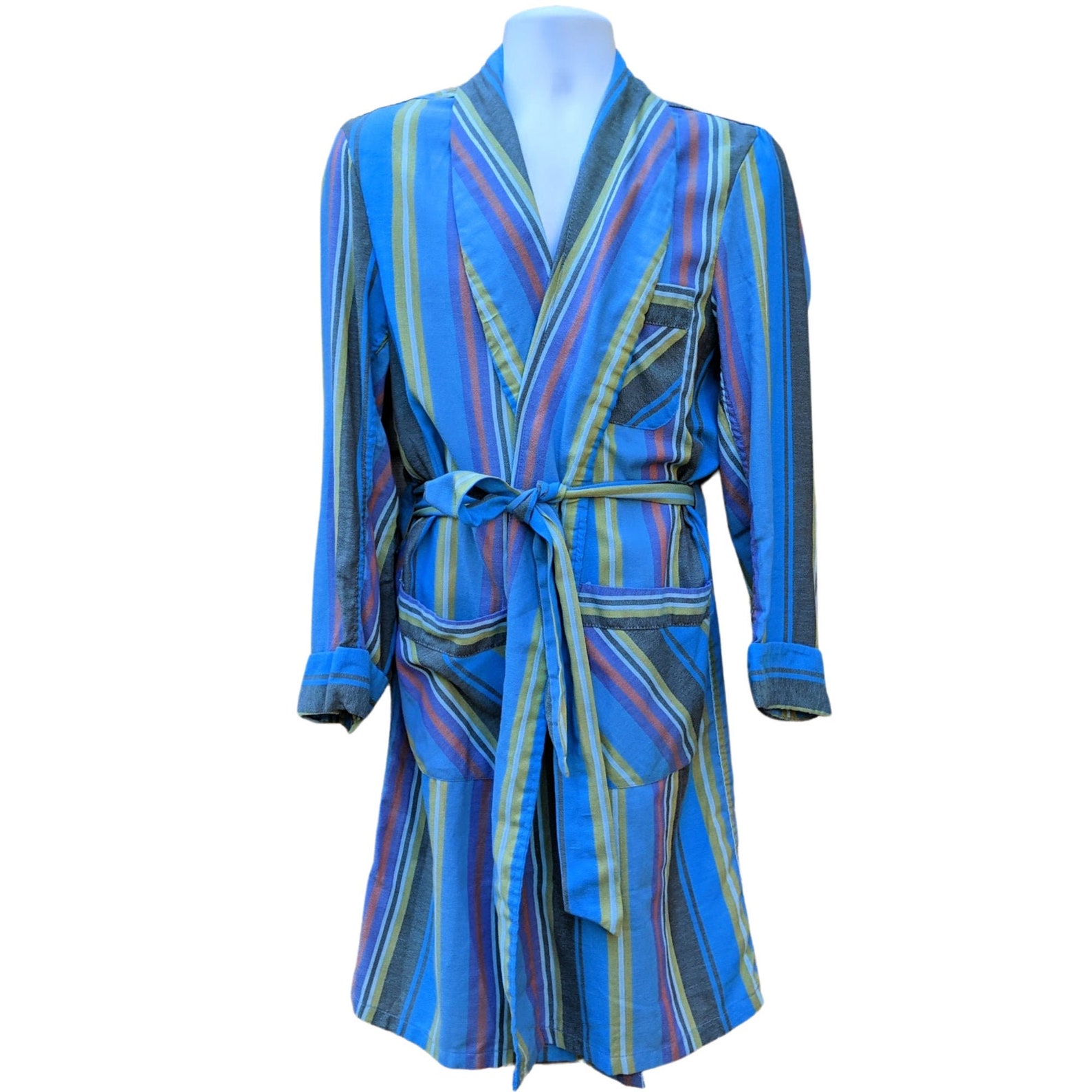 Vintage 50s or 60s Blue Striped Crepe Rayon Housecoat Etsy UK