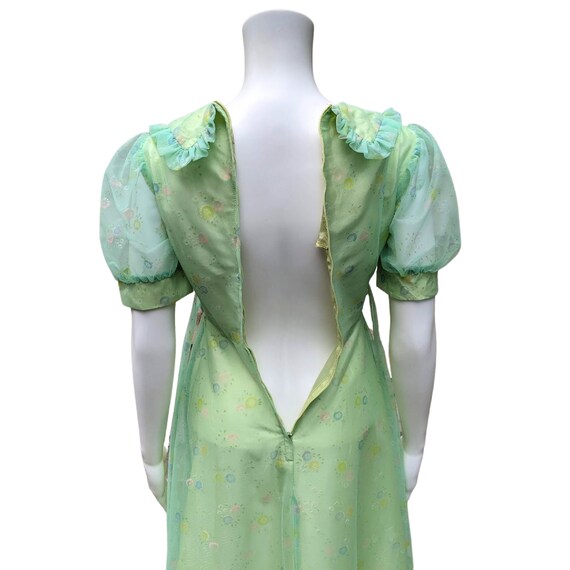 70’s Sea Foam Green Chiffon Draped Gown With Cape