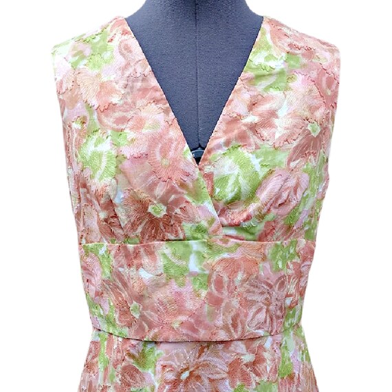 Vintage 60s peach pink and green flocked dress - image 2