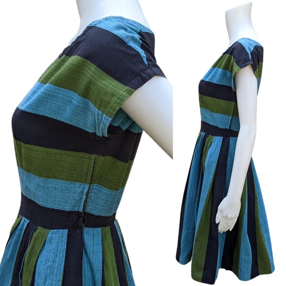 Vintage 40s or 50s green, blue and black cotton s… - image 4