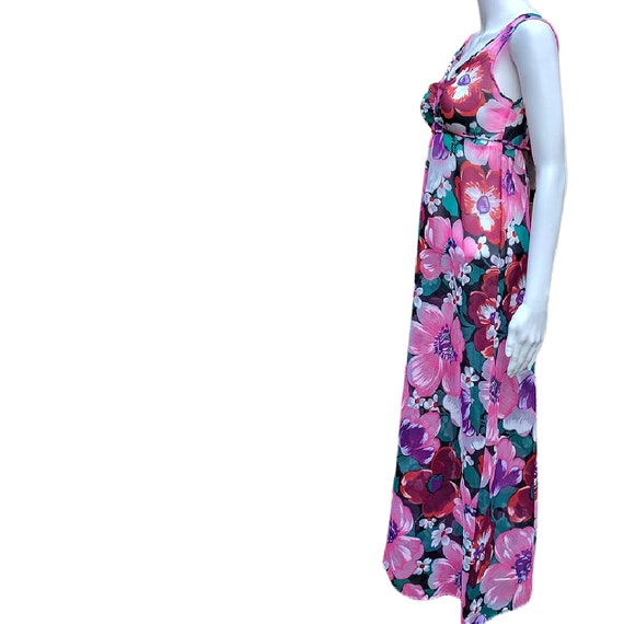 Vintage pink, green and red floral sheer maxidress - image 5