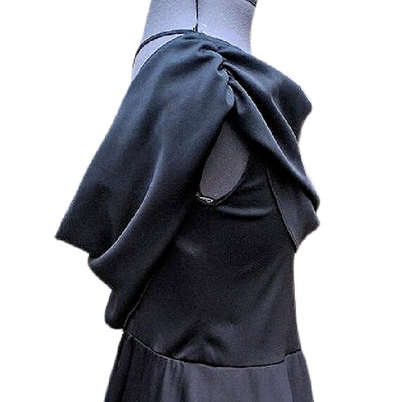 Vintage 70s black cowl neck open back disco polye… - image 6