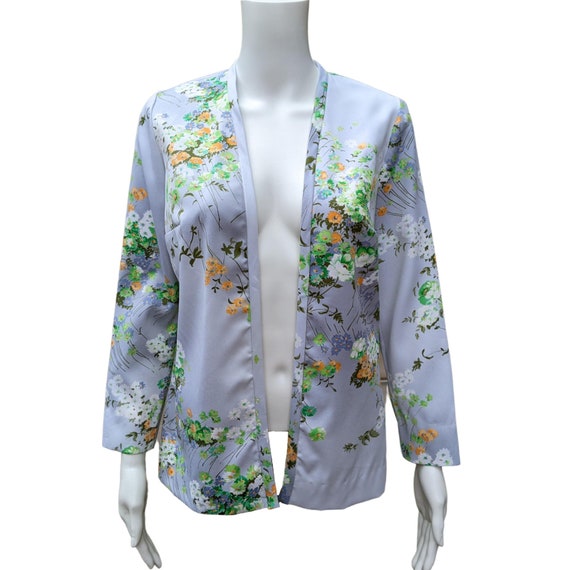 Vintage 70s pale silvery gray floral light jacket - image 1