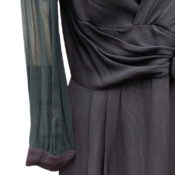 Vintage 1940's black crêpe dress with sheer silk … - image 5