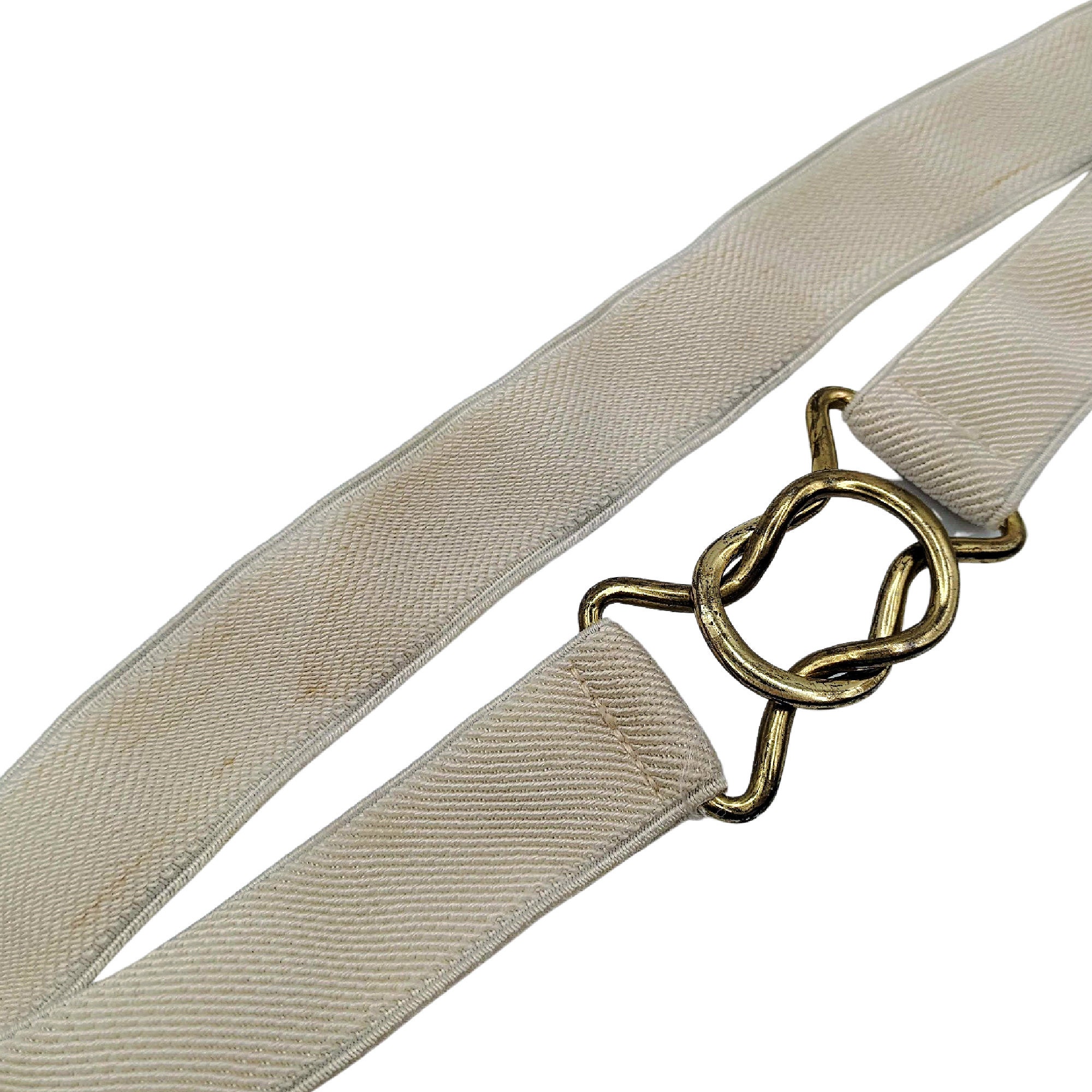 Vintage 70's White With Gold Tone Buckle Narrow Elastic