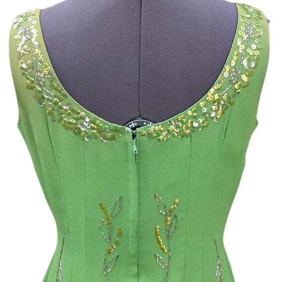 Vintage 60s apple green silk chiffon dress with b… - image 8