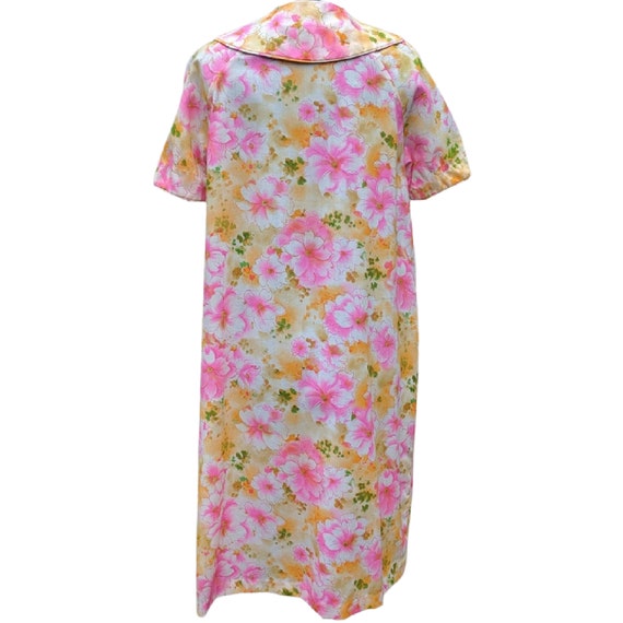 Vintage 50s or 60s pink and yellow cotton smock r… - image 7