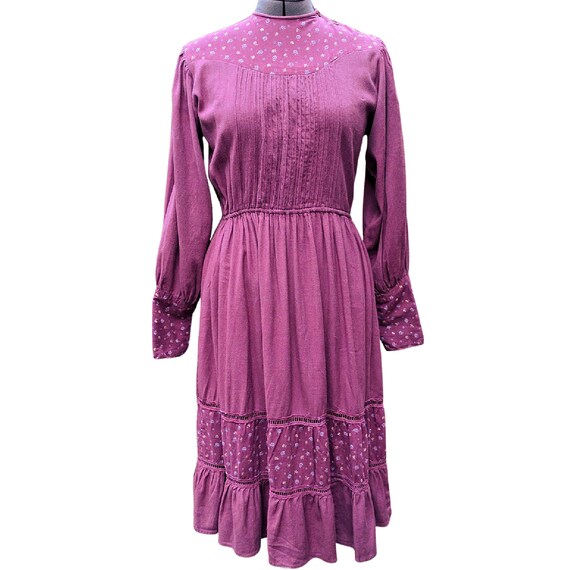 Vintage 1970's plum purple prairie cotton dress Ma