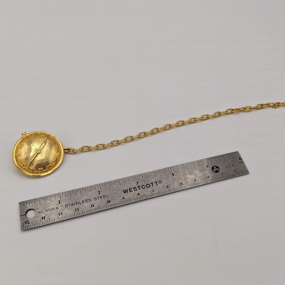 Vintage 90s gold tone pocket watch pin, faux watc… - image 7
