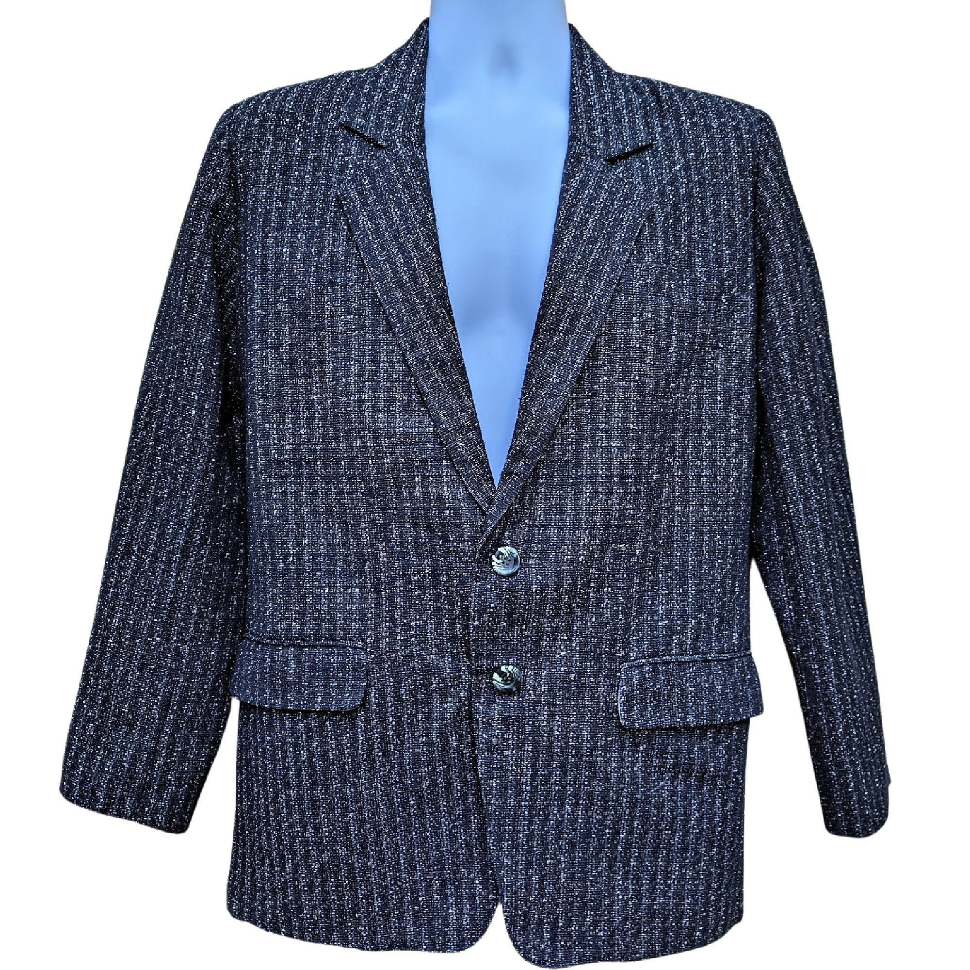 【 】ウィメンズペティートウォーカーコート Vintage 1980s Black With White New Wave Fleck Pinstripe
