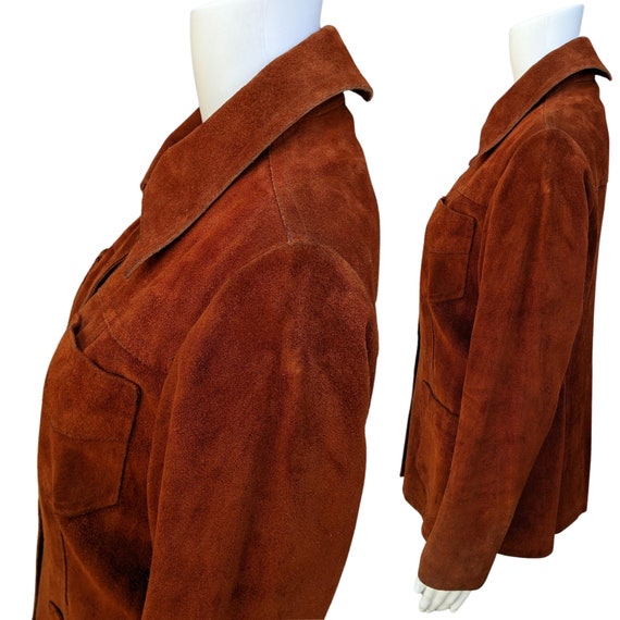 Vintage 70s warm orange brown suede leather jacke… - image 5