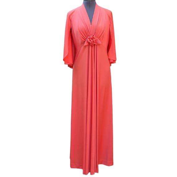 Vintage 1970's peachy orange caped maxi dress