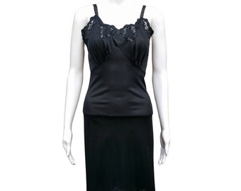 Vintage 60s black embroidered lace and nylon dress slip