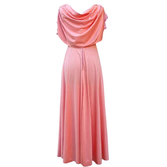 Vintage 70s peach maxi style cowl top polyester d… - image 7