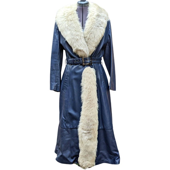 Vintage 1970's blue leather with creamy sheep woo… - image 1
