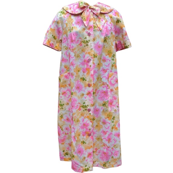 Vintage 1960's pink and yellow cotton smock robe