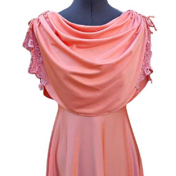 Vintage 70s peach maxi style cowl top polyester d… - image 2