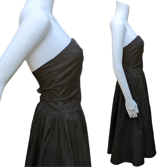 Vintage 80s black strapless cotton with tulle cri… - image 5